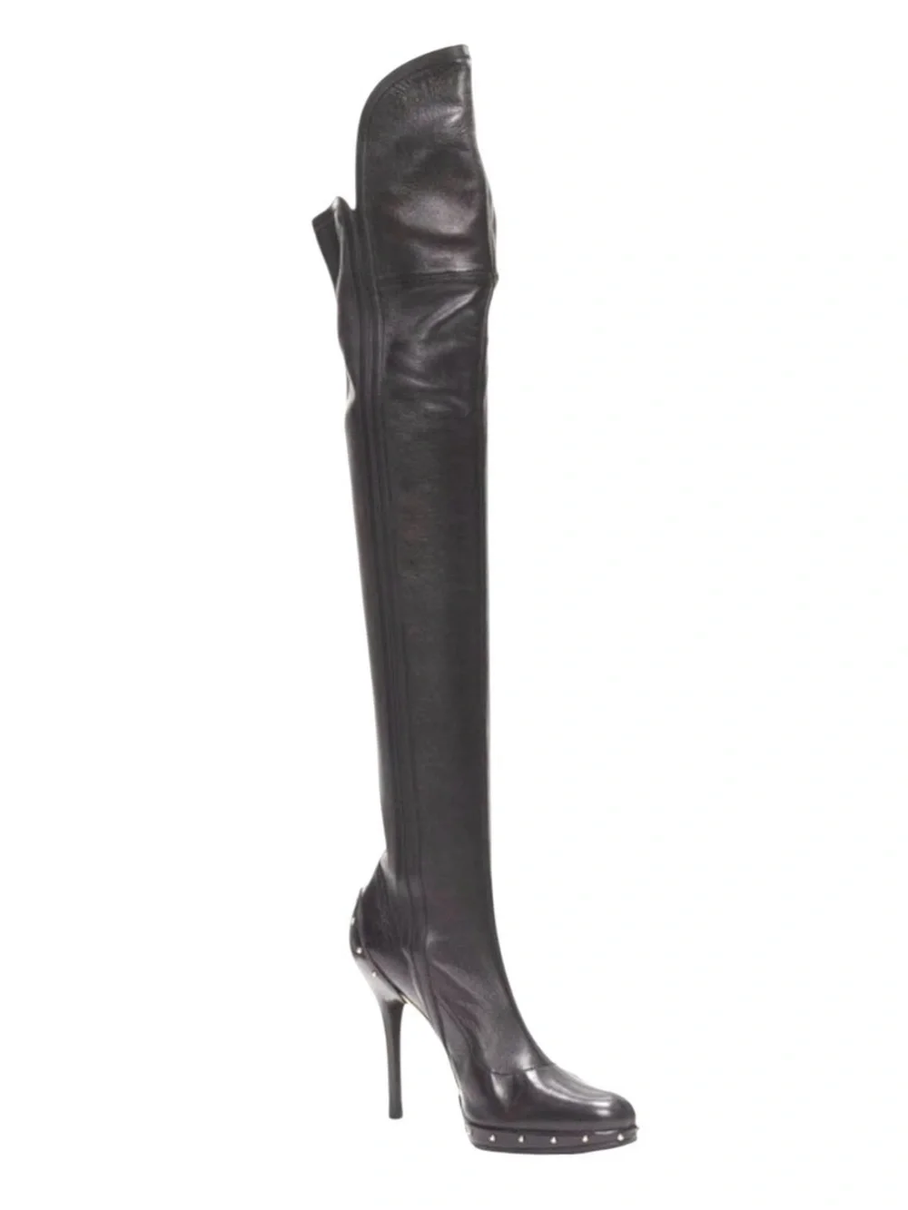 GUCCI TOM FORD FW 2003 Black Nappa Leather Studded OTK Thigh High Boots 37.5